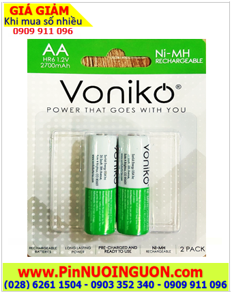 Voniko HR6 AA2700mAh _ Pin sạc AA 1.2v Voniko HR6 AA2700mAh 1.2v chính hãng (Loại vỉ 2viên)